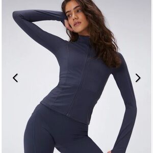 Adanola Ultimate Long Sleeve Zip Up Top in Midnight Blue